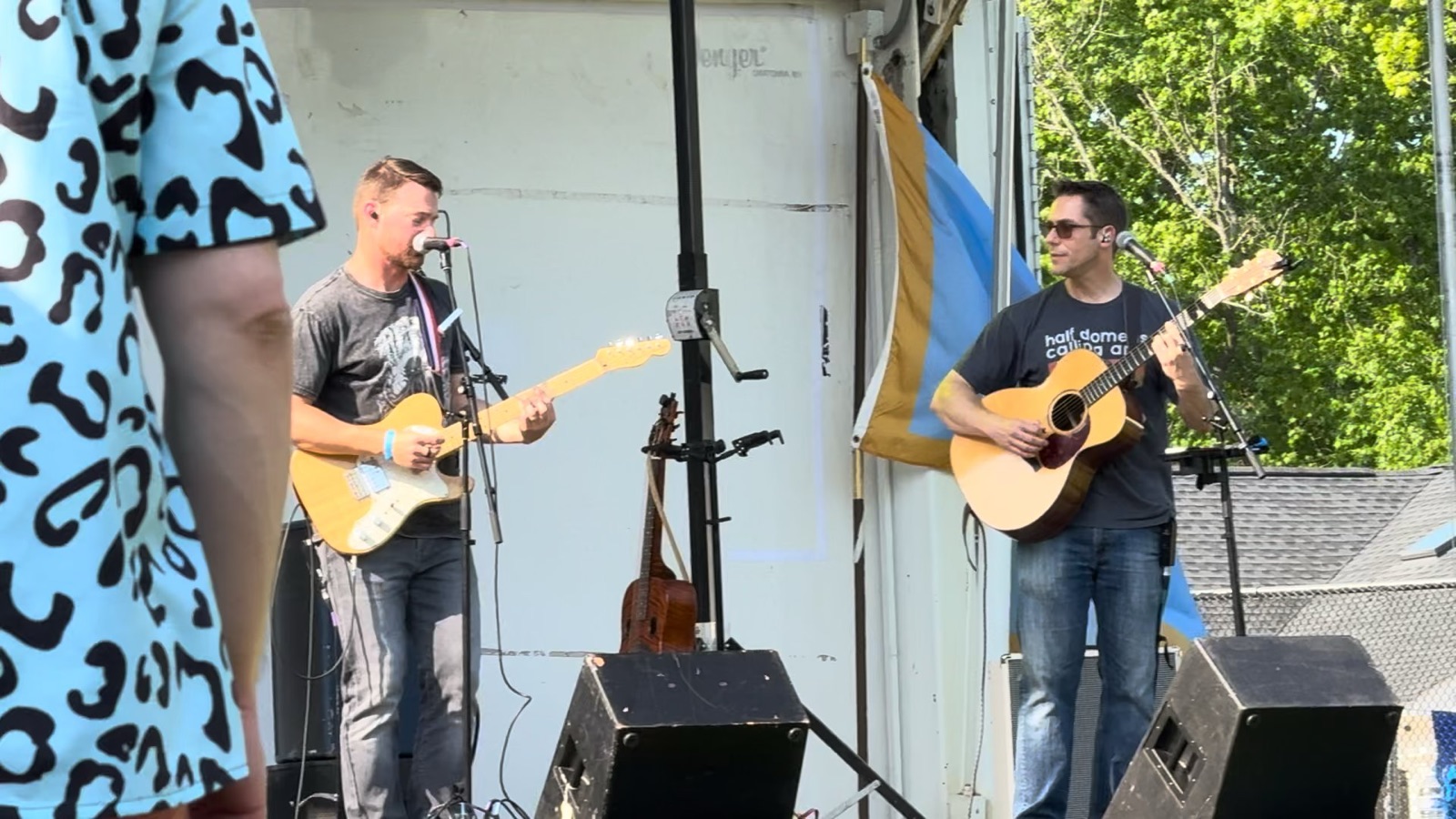 Acoustic duo trading vocals on stage at Waynewoodstock 2026